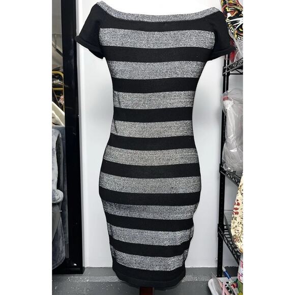 Say What! Women’s Y2K Style Black and Silver Striped Pencil Dress Size Small - Picture 4 of 6
